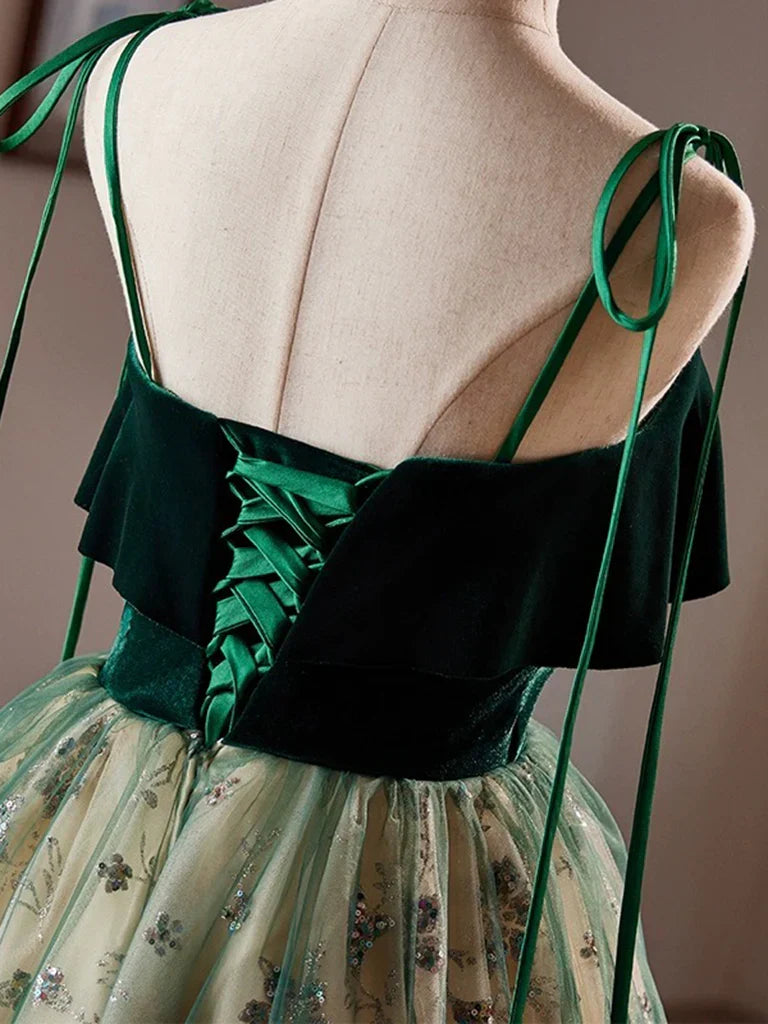 Dress A-line Tulle Lace Sequin Lace Up Short Prom Dress Knee-Length Sleeveless Homecoming Dress