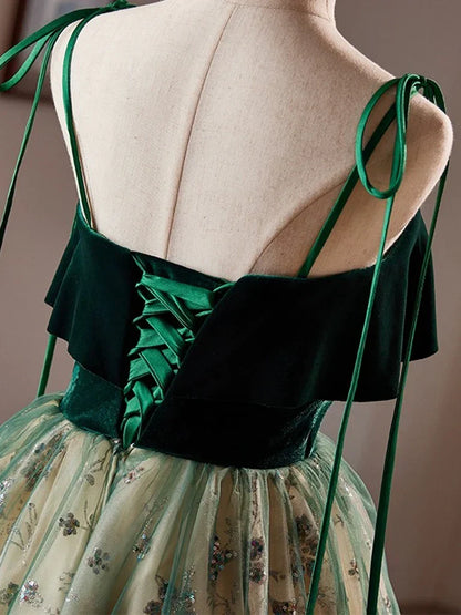 Dress A-line Tulle Lace Sequin Lace Up Short Prom Dress Knee-Length Sleeveless Homecoming Dress