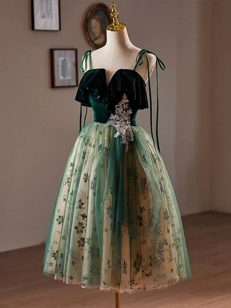 Dress A-line Tulle Lace Sequin Lace Up Short Prom Dress Knee-Length Sleeveless Homecoming Dress