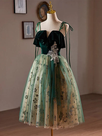 Dress A-line Tulle Lace Sequin Lace Up Short Prom Dress Knee-Length Sleeveless Homecoming Dress