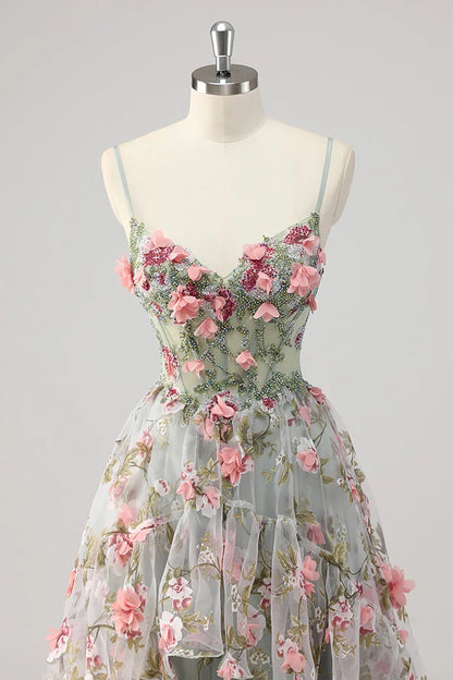 Romantic-3D‑Flower-Tulle-A‑Line-Sweetheart-Spaghetti‑Strap-Beaded‑Corset-Lace‑Up‑Back-Floral‑Print-Sweep‑Train-Evening-Dresses
