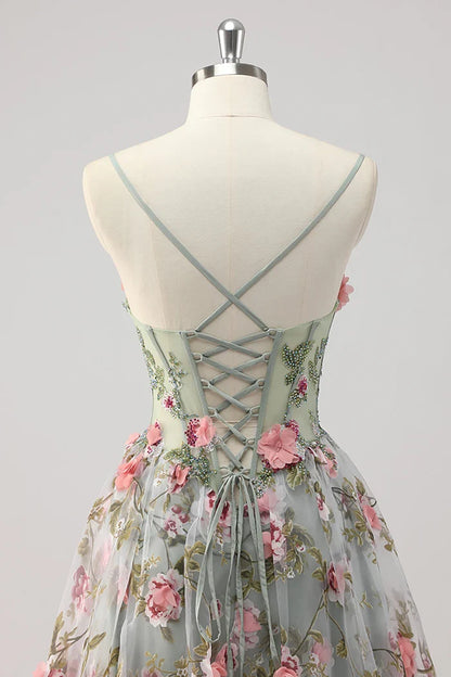 Romantic-3D‑Flower-Tulle-A‑Line-Sweetheart-Spaghetti‑Strap-Beaded‑Corset-Lace‑Up‑Back-Floral‑Print-Sweep‑Train-Evening-Dresses