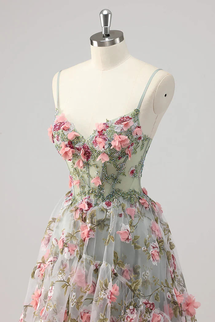 Romantic-3D‑Flower-Tulle-A‑Line-Sweetheart-Spaghetti‑Strap-Beaded‑Corset-Lace‑Up‑Back-Floral‑Print-Sweep‑Train-Evening-Dresses