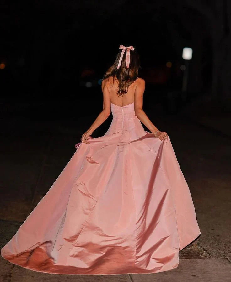 Dress A Line Pink Strapless Prom Dress Elegant Sleeveless Floor Length Formal Wear Dresses