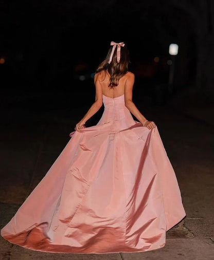 Dress A Line Pink Strapless Prom Dress Elegant Sleeveless Floor Length Formal Wear Dresses