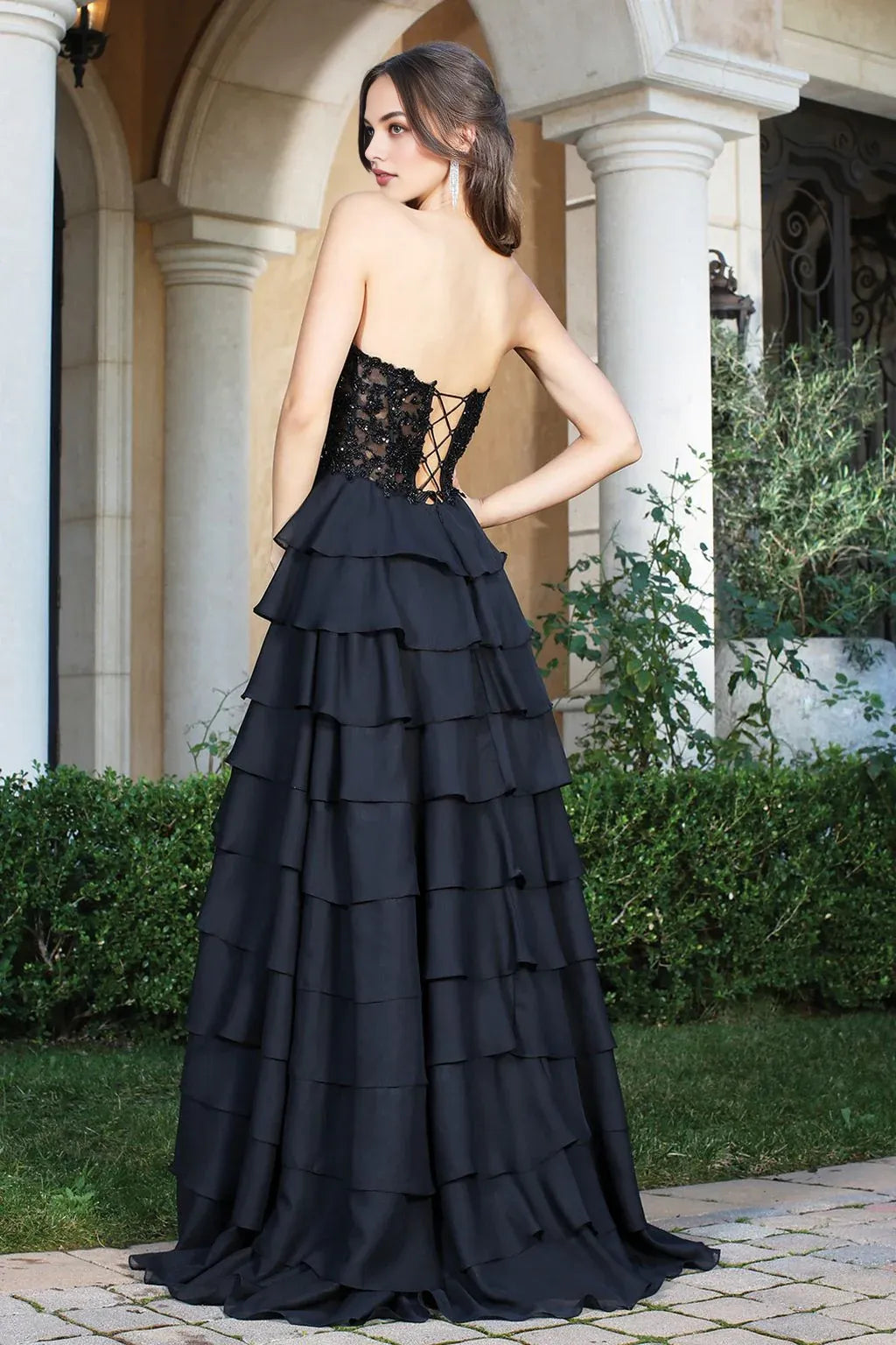 Dress A Line Prom Long Beaded Lace Formal Dress Chiffon Strapless Evening Dress