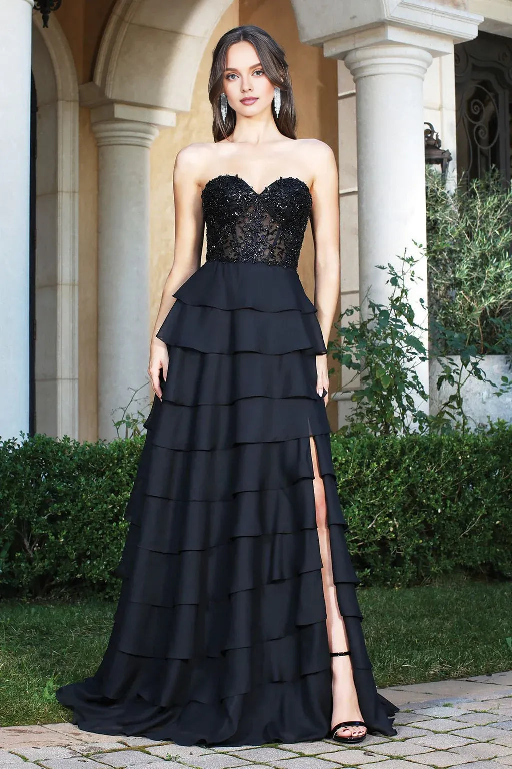 Dress A Line Prom Long Beaded Lace Formal Dress Chiffon Strapless Evening Dress