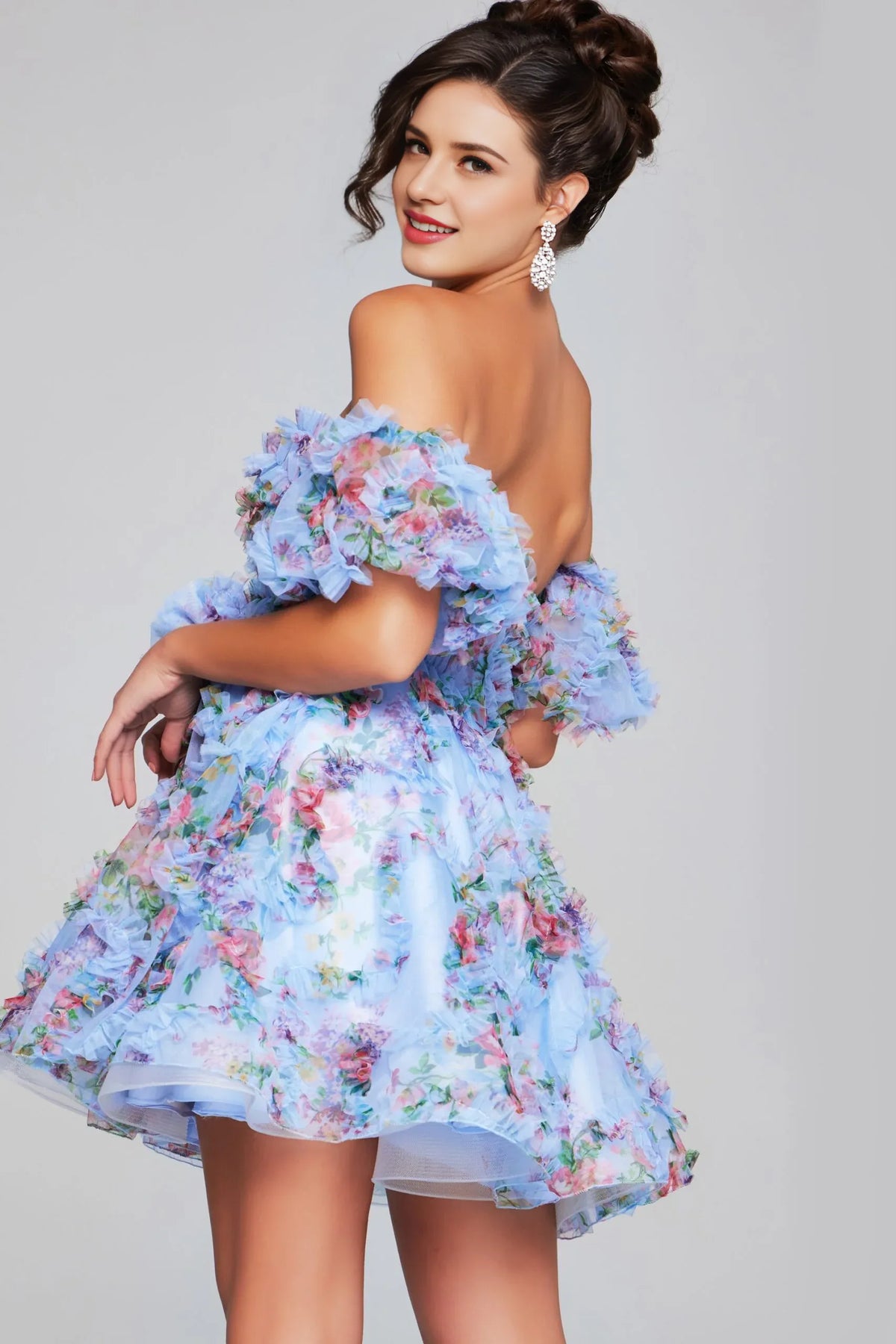 Dress A Line Short Homecoming Printed Off the Shoulder Cocktail Dress Flower