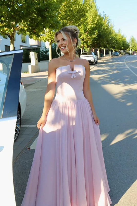 Dress A Line Strapless Pink Corset Maxi Dress Prom Dress Formal Dress With Bowknot Evening Dress