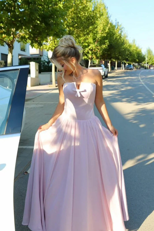 Dress A Line Strapless Pink Corset Maxi Dress Prom Dress Formal Dress With Bowknot Evening Dress
