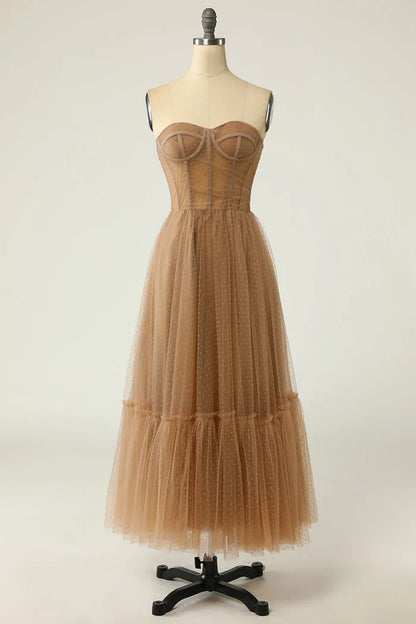Dress A line Strapless Long Party Dress With Polka Dots Prom Dress