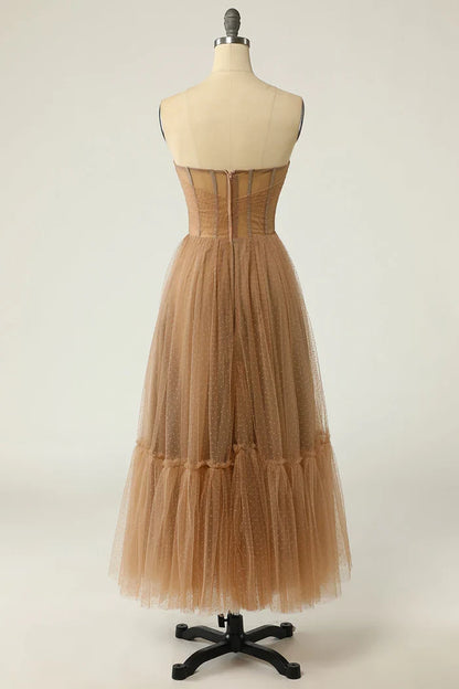 Dress A line Strapless Long Party Dress With Polka Dots Prom Dress