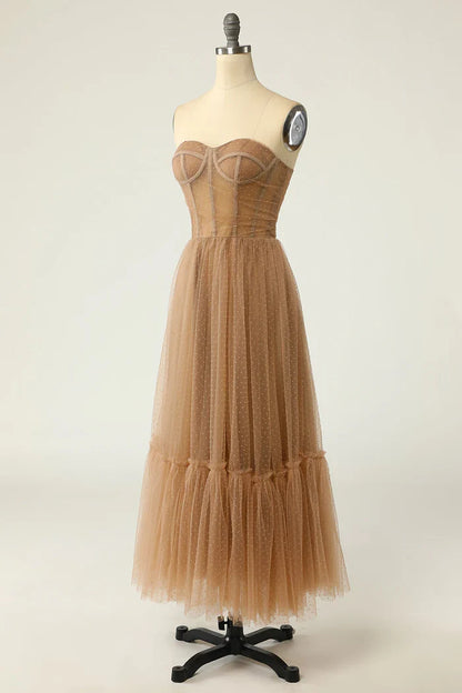 Dress A line Strapless Long Party Dress With Polka Dots Prom Dress