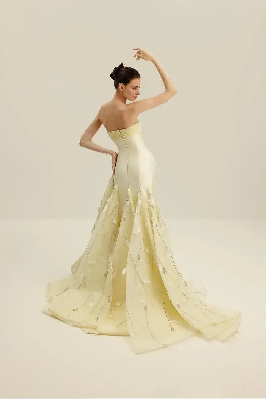 Dress Amazing Satin Light Daffodil Strapless Sleeveless Maxi Dress Party Dress With Embroidery Prom Dress
