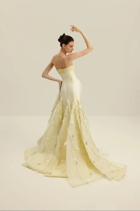 Dress Amazing Satin Light Daffodil Strapless Sleeveless Maxi Dress Party Dress With Embroidery Prom Dress