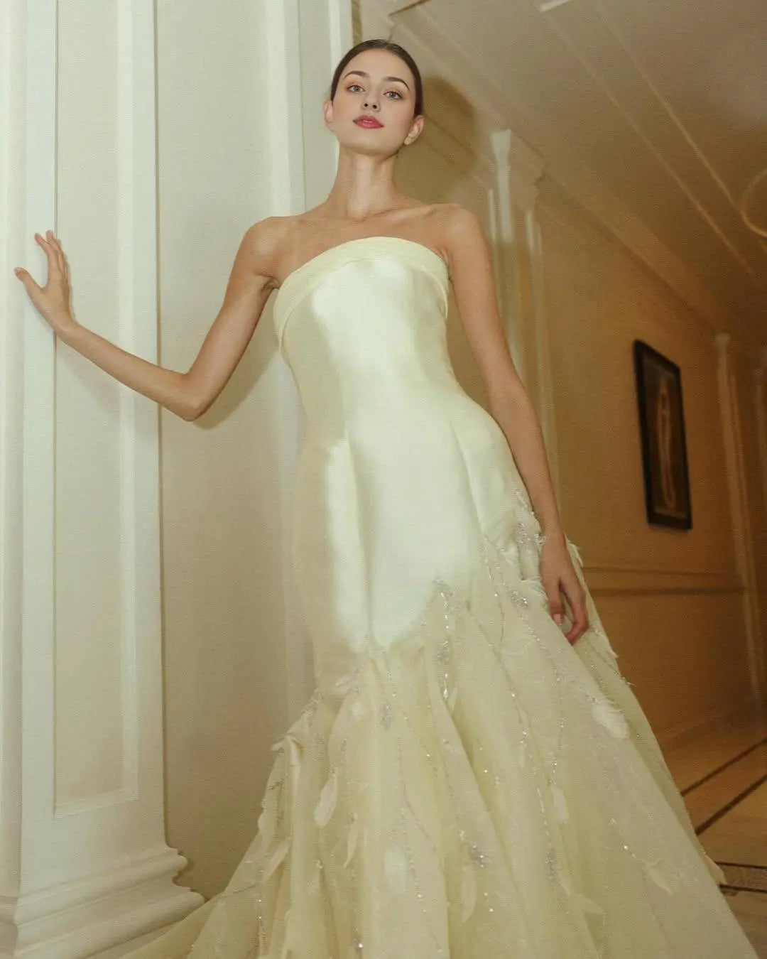 Dress Amazing Satin Light Daffodil Strapless Sleeveless Maxi Dress Party Dress With Embroidery Prom Dress