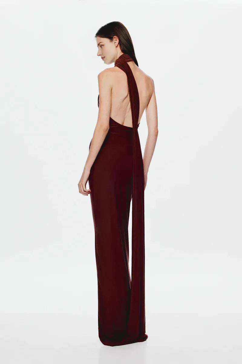 Dress Asymmetrical Neck Maxi Dress Sleeveless Sheath Column Solid Color Sexy Backless Prom Dress