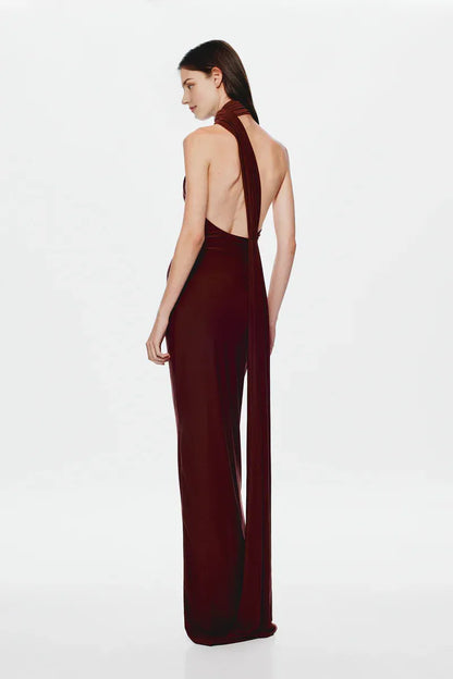 Dress Asymmetrical Neck Maxi Dress Sleeveless Sheath Column Solid Color Sexy Backless Prom Dress