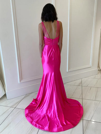 Dress Backless Pink V Neck Long Prom Dress