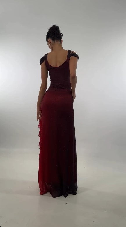 Dress Beautiful A line V Neck Straps Ombre Red Long Chiffon Prom Dress