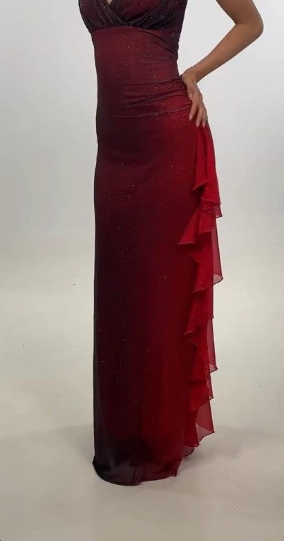 Dress Beautiful A line V Neck Straps Ombre Red Long Chiffon Prom Dress