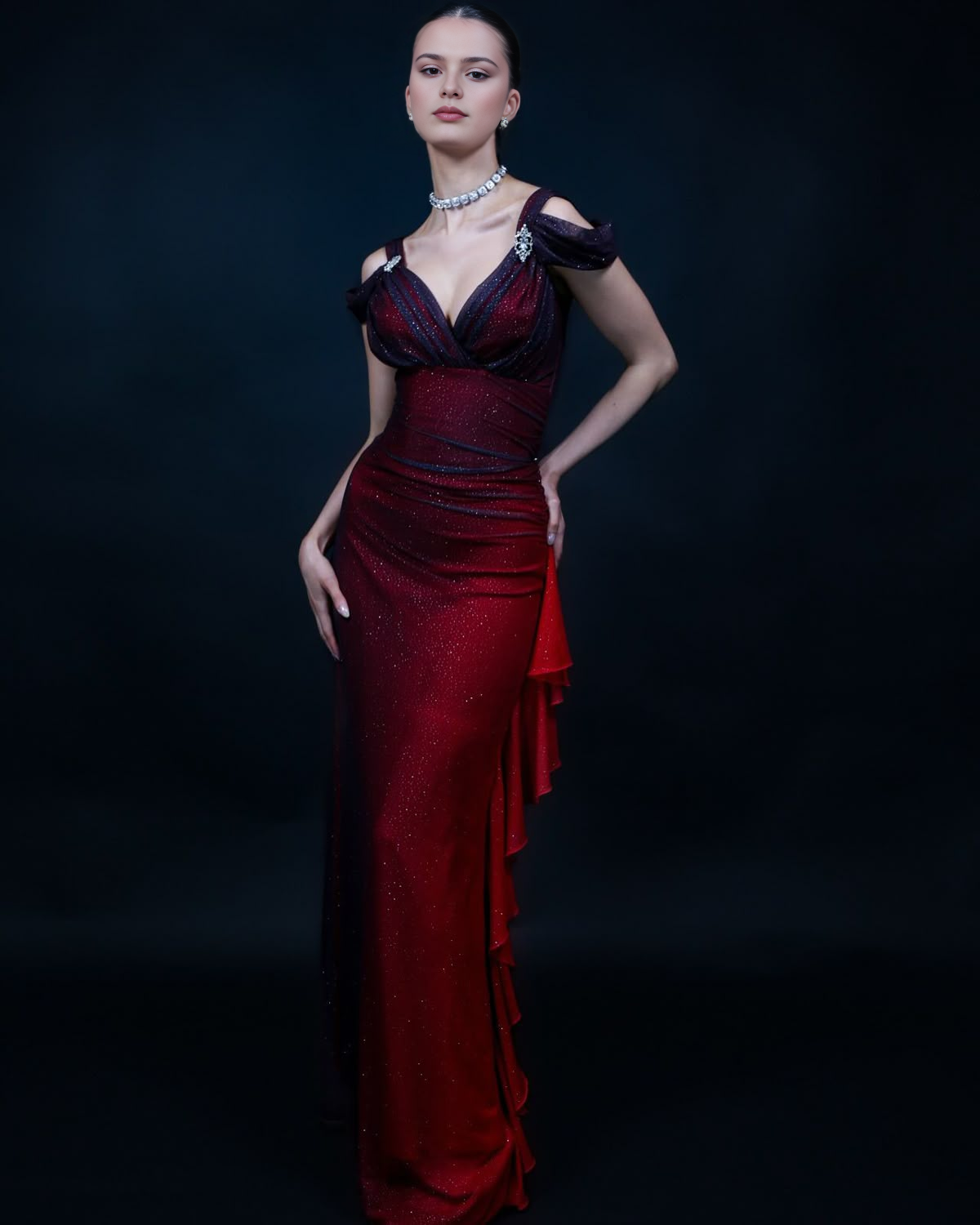 Dress Beautiful A line V Neck Straps Ombre Red Long Chiffon Prom Dress