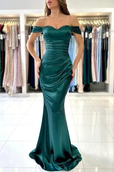Dress Beautiful Elegant Long Dark Green Off-Shoulder Mermaid Sleeveless Evening Gowns Prom Dress