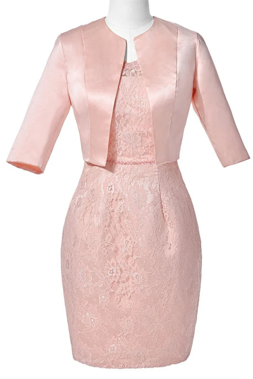 Dress Beautiful Fitted Pink Half Sleeve Lace With Jacket Mother of the Bride Dress