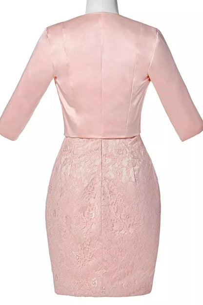 Dress Beautiful Fitted Pink Half Sleeve Lace With Jacket Mother of the Bride Dress