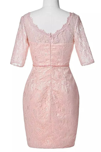 Dress Beautiful Fitted Pink Half Sleeve Lace With Jacket Mother of the Bride Dress