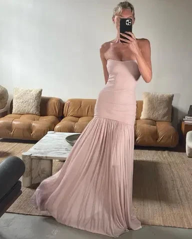 Dress Beautiful Mermaid Strapless Neckline Pink Long Chiffon Party Dresses Prom Dress