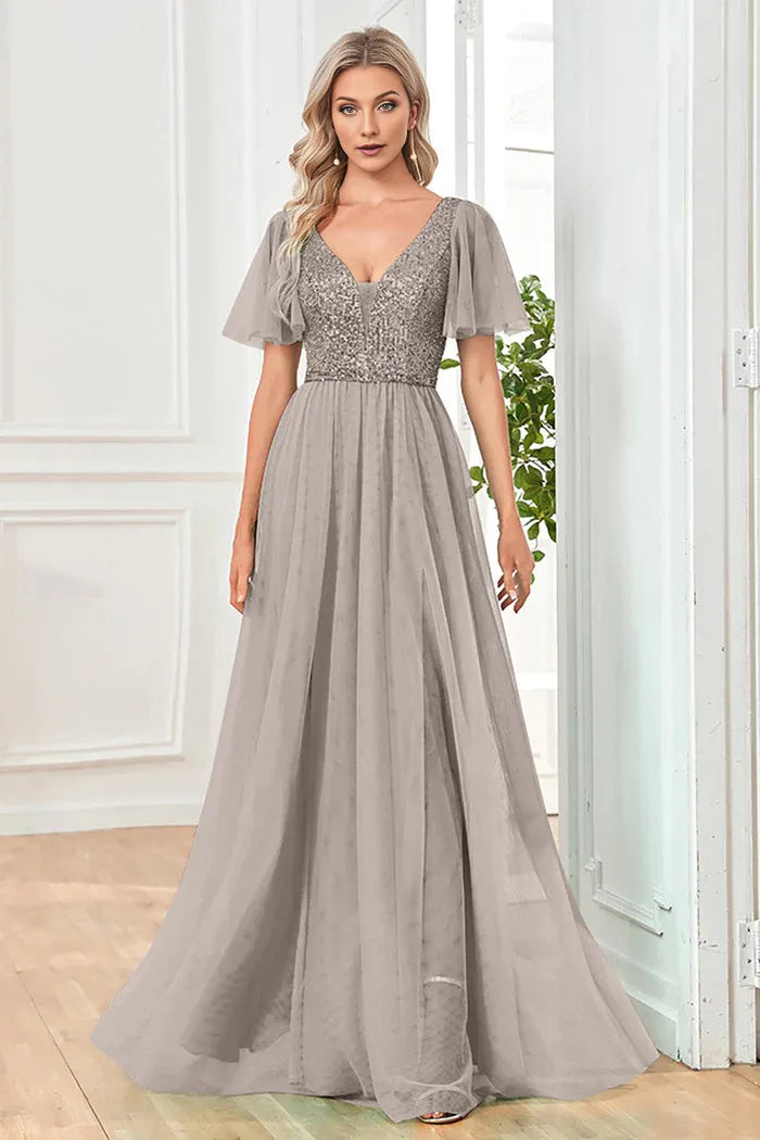 Dress Black A-Line V Neck Party Dress Maxi Dress Sleeveless With Sequins Prom Dress