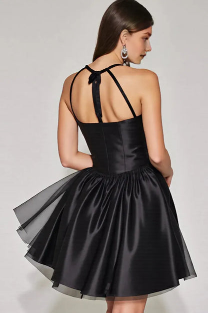Dress Black A Line Halter Keyhole Short Homecoming Dress Sleeveless Backless Party Dress
