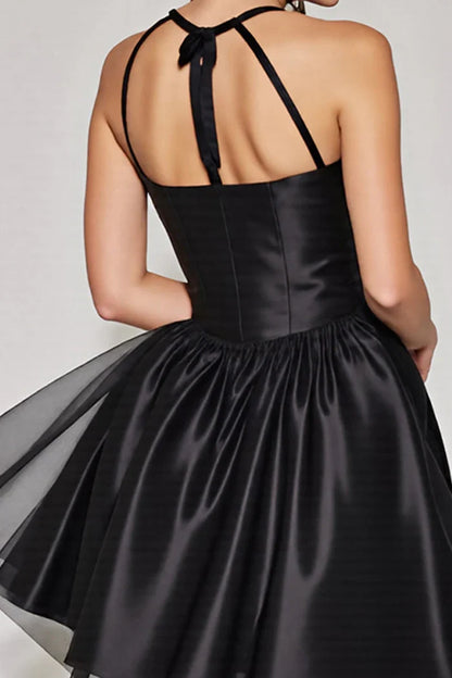 Dress Black A Line Halter Keyhole Short Homecoming Dress Sleeveless Backless Party Dress