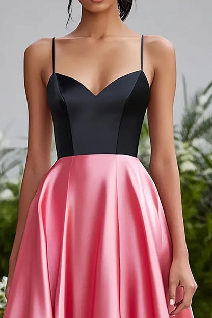 Dress Black Pink Spaghetti Straps A Line Satin Maxi Dress Prom Dress Sleeveless Floor-Length Evening Dress