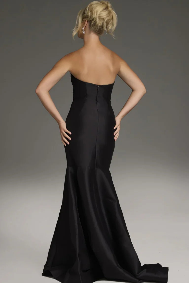 Dress Black Satin Strapless Mermaid Gown Bow Accent Flared Hem Embracing Opulent Elegance Prom Dress