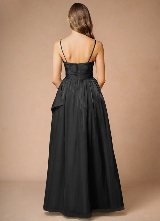 Dress Black Strapless Elegant Satin Maxi Dress Sleeveless A-line Backless Prom Dress With Slit