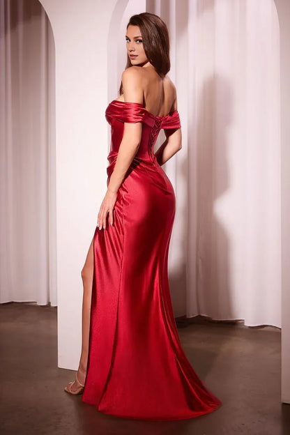 Dress Blue Evening Dress Off Shoulder Fit Corset Bodice Ruched And A Bold High Slit Prom Dress