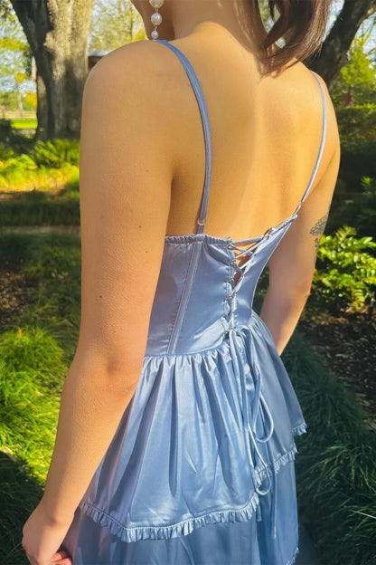 Dress Blue Layered A-line Party Dress With Slit Maxi Dress Prom Dress