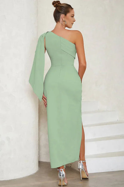 Dress Blue One Shoulder Bodycon Long Formal Dress With Slit Prom Dress