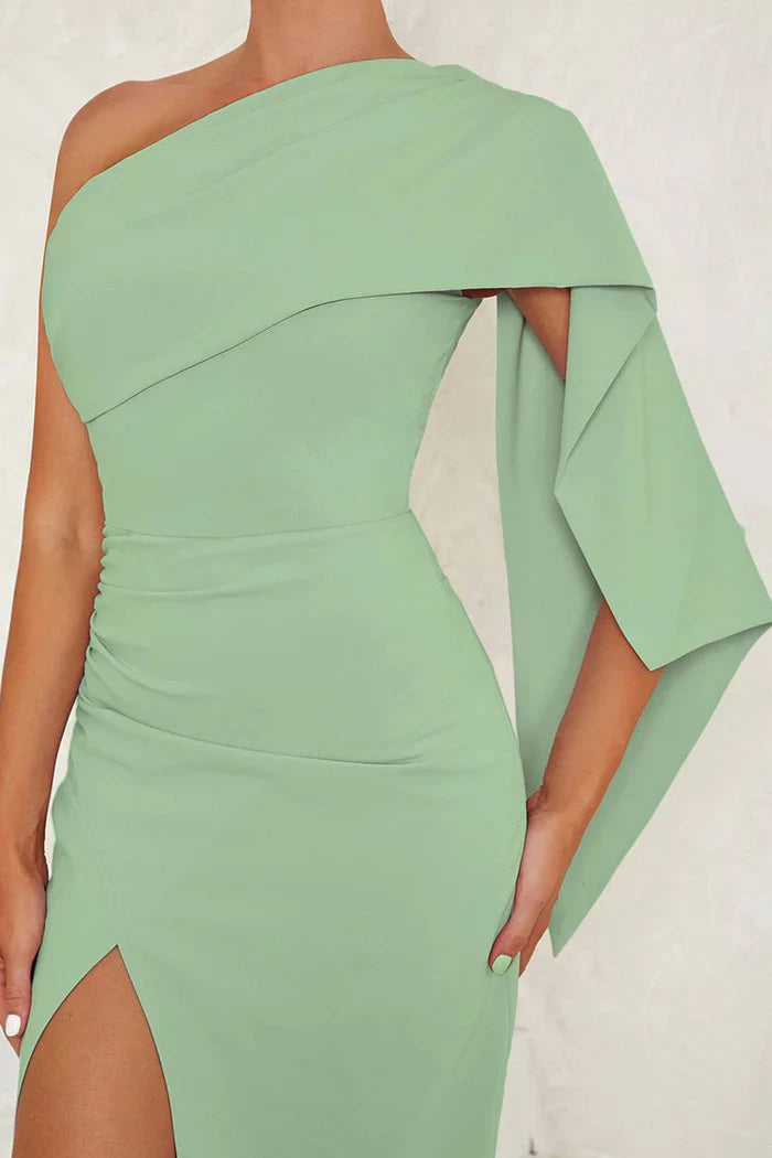 Dress Blue One Shoulder Bodycon Long Formal Dress With Slit Prom Dress
