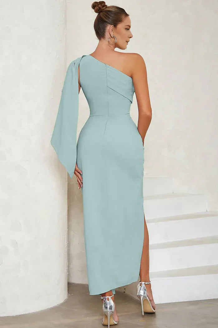 Dress Blue One Shoulder Bodycon Long Formal Dress With Slit Prom Dress