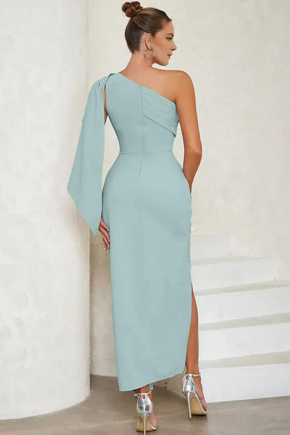 Dress Blue One Shoulder Bodycon Long Formal Dress With Slit Prom Dress