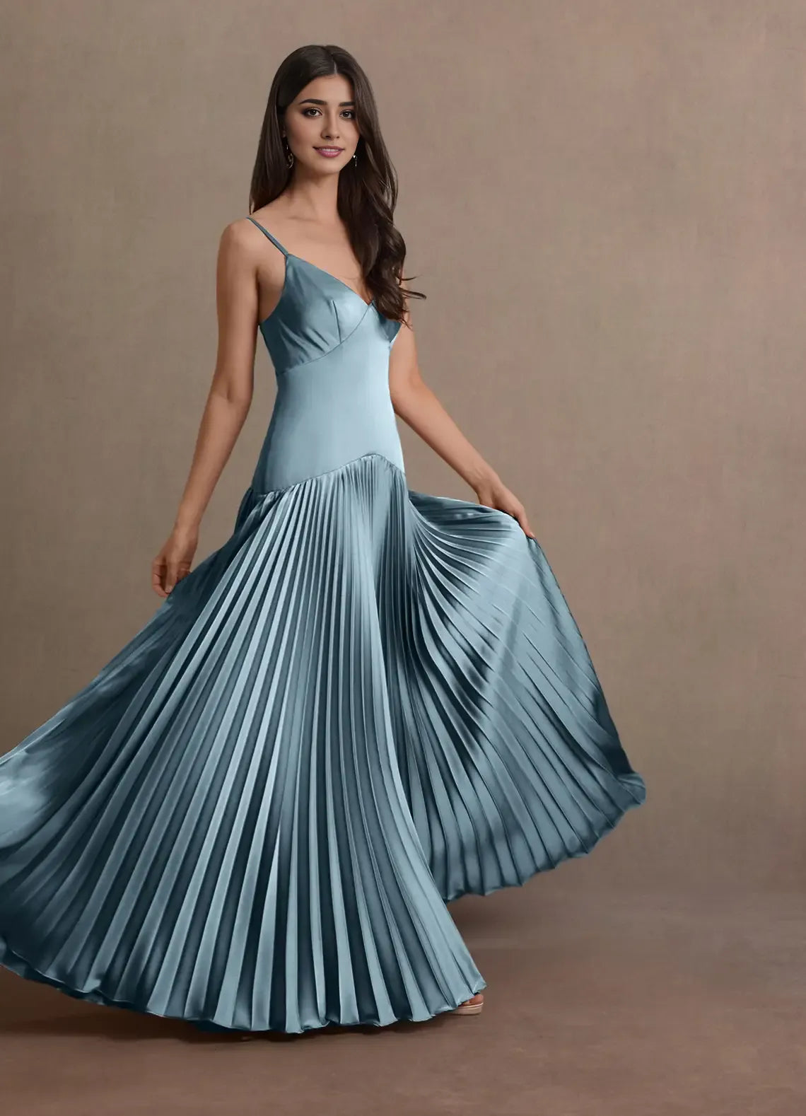 Dress Blue Spaghetti Straps V Neck Elegant Maxi Dress Prom Dress Sleeveless Backless Satin A-Line Evening Dress