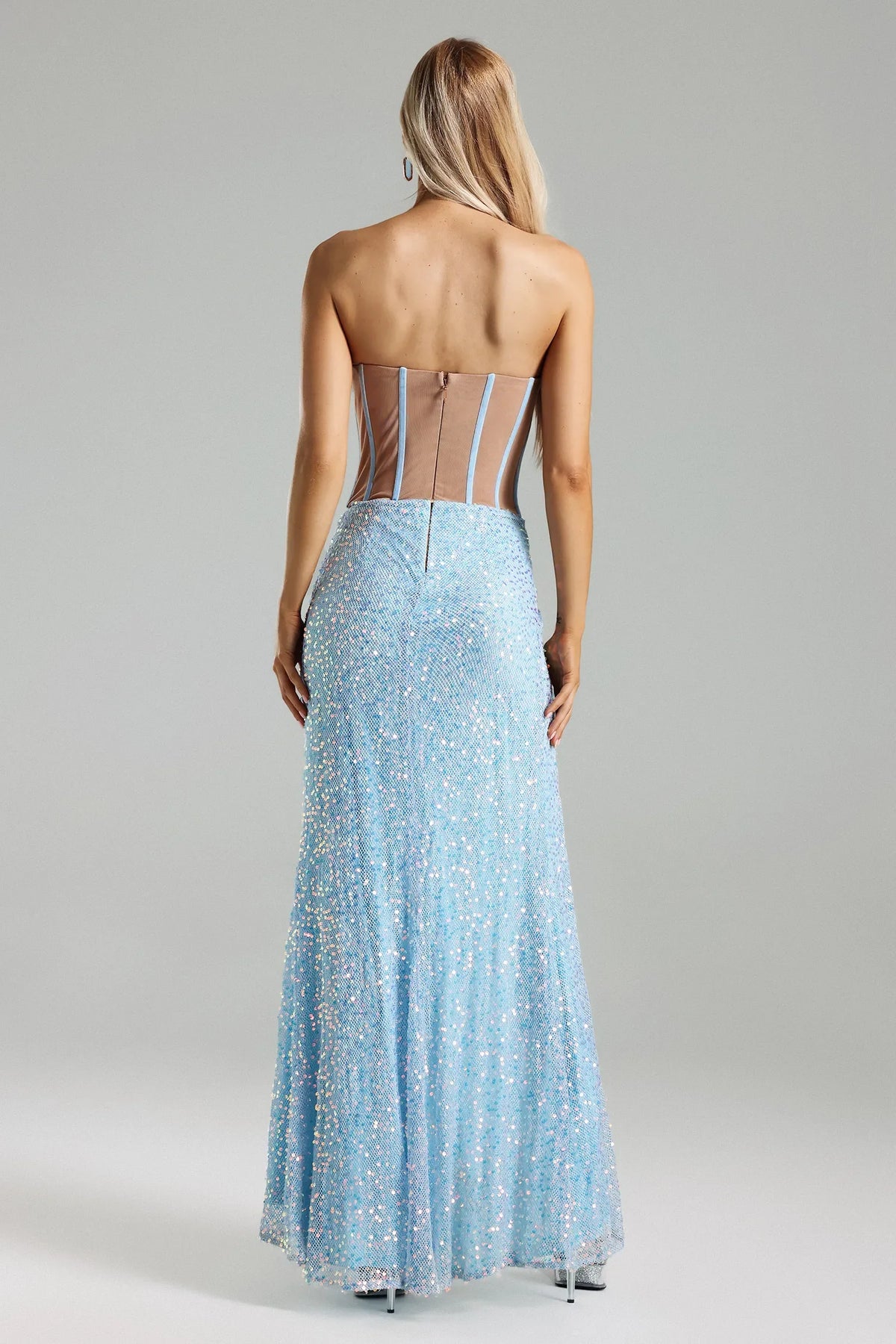 Dress Blue Strapless Sequin Dress for Women High Slit Evening Dress Stunning Cocktail Dress Prom Dress