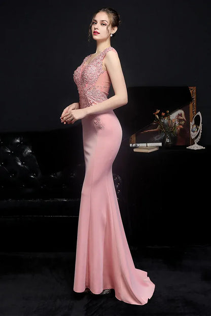 Dress Blush Mermaid Mermaid/Trumpet Maxi Dress Sleeveless With Appliques Prom Dress