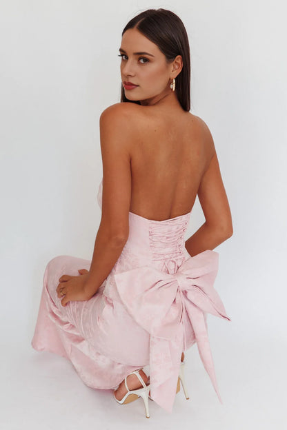 Dress Bow Back Maxi Dress Pink Mermaid/Trumpet Backless Elegant Ankle-Length Prom Dress
