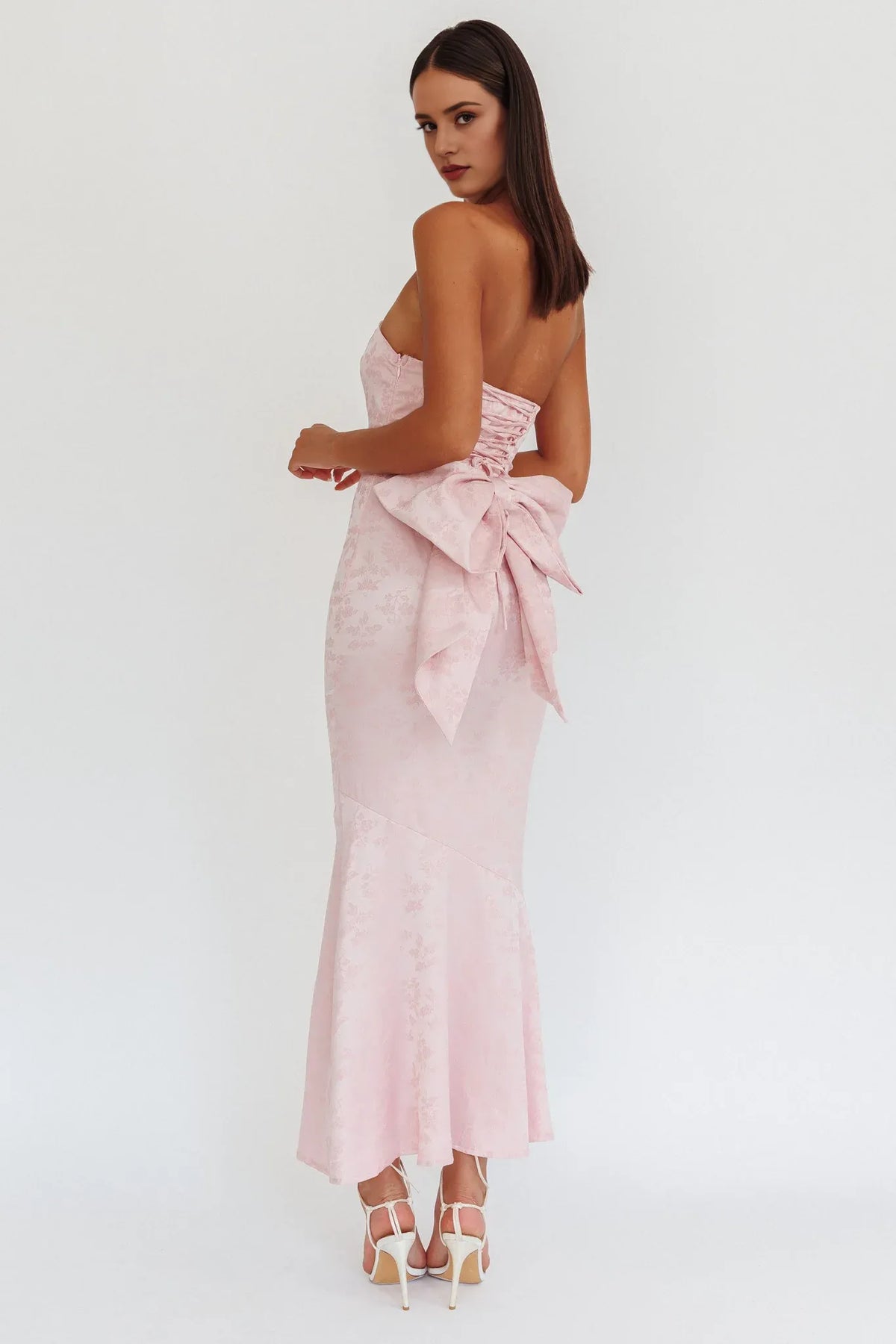 Dress Bow Back Maxi Dress Pink Mermaid/Trumpet Backless Elegant Ankle-Length Prom Dress