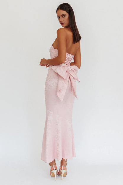 Dress Bow Back Maxi Dress Pink Mermaid/Trumpet Backless Elegant Ankle-Length Prom Dress