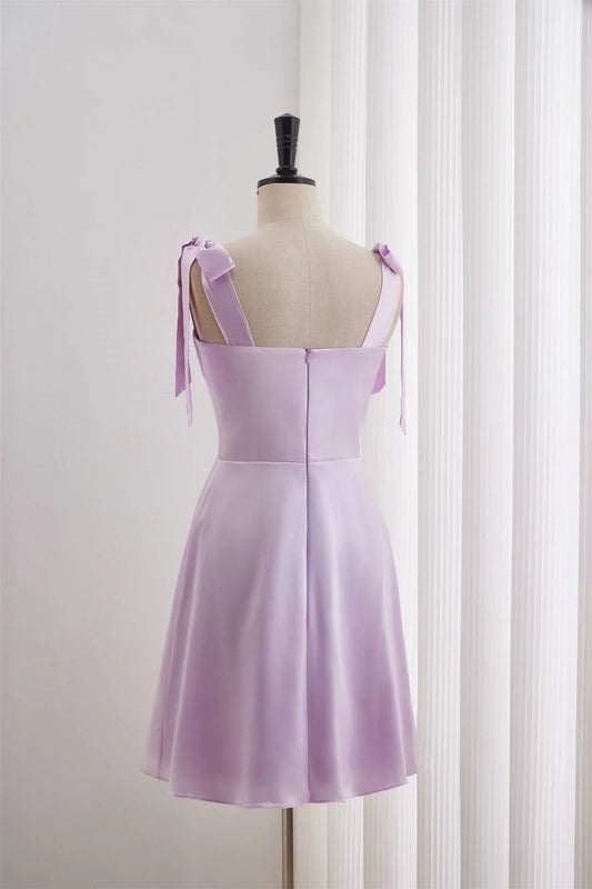 Dress Bow Tie Lavender Ruched A-line Short Dress Homecoming Dress